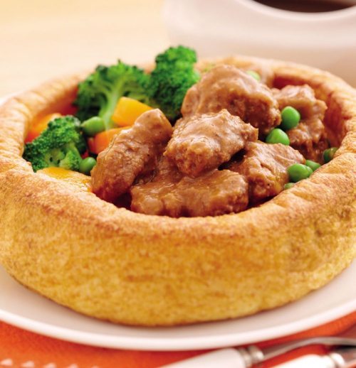 Stewed Steak Yorkshires with Broccoli