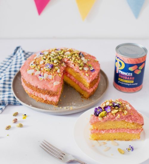Orange Polenta Cake with Rhubarb Icing