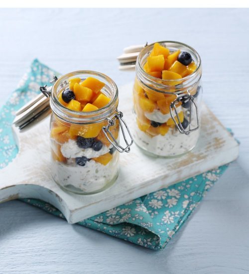 Peach and Blueberry Cheesecake Pots