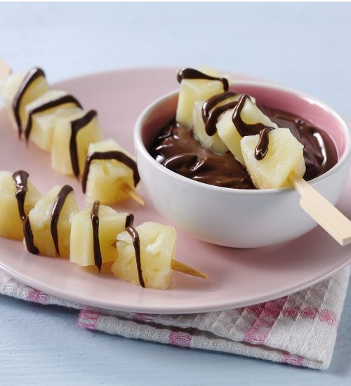 Pineapple Kebabs with Chocolate Sauce