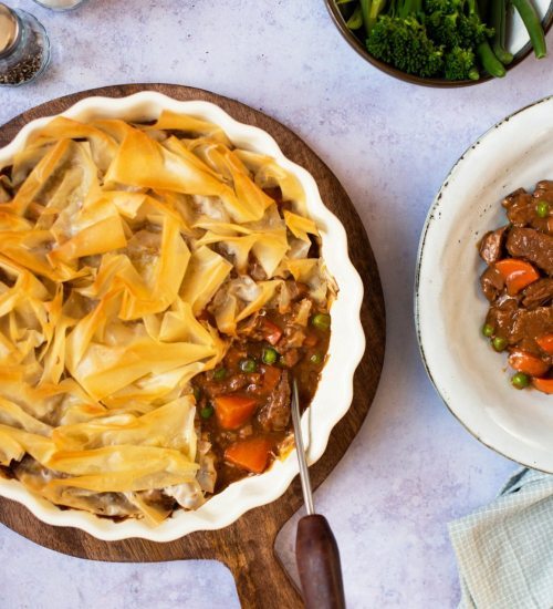 Filo Topped Steak and Vegetable Pie