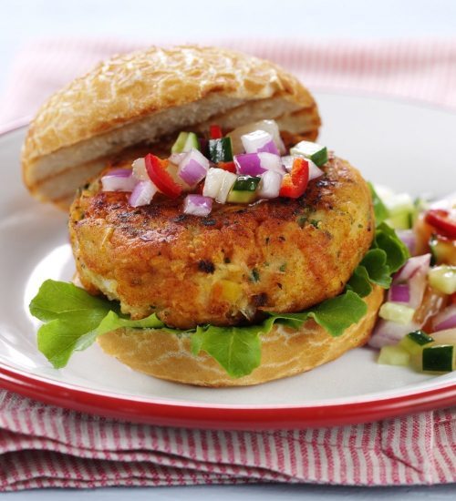 Jerk Salmon Burgers with Pineapple Salsa