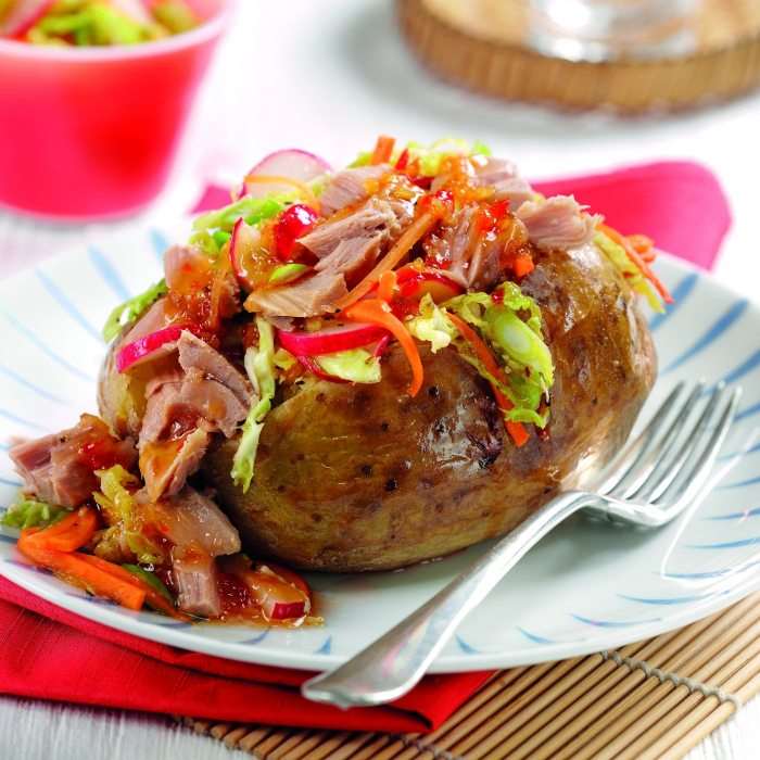 Baked Potatoes with Asian Tuna Slaw